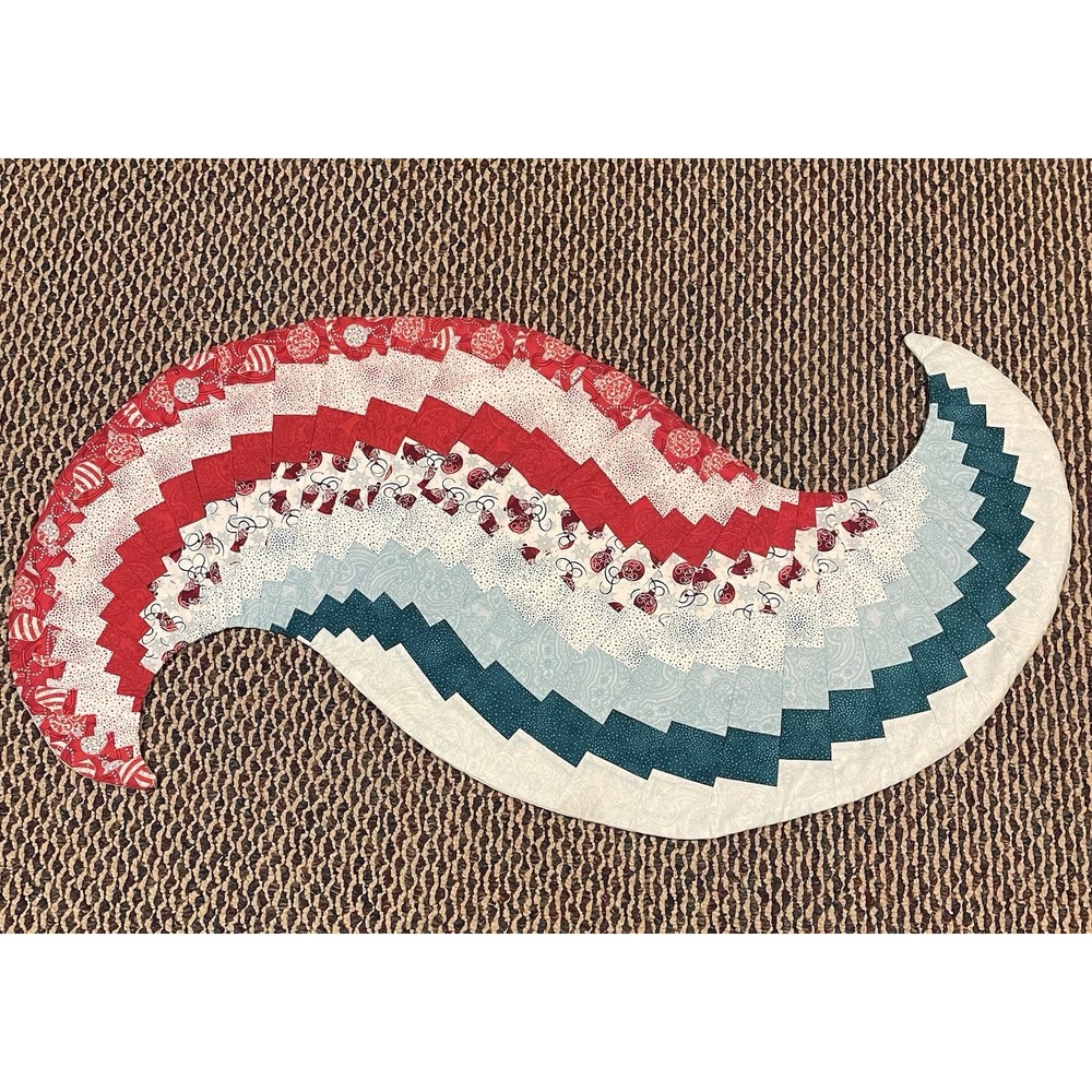 Handcrafted Quilted Bargello Swirl Table Runner Christmas Red Turquoise Blue 38"